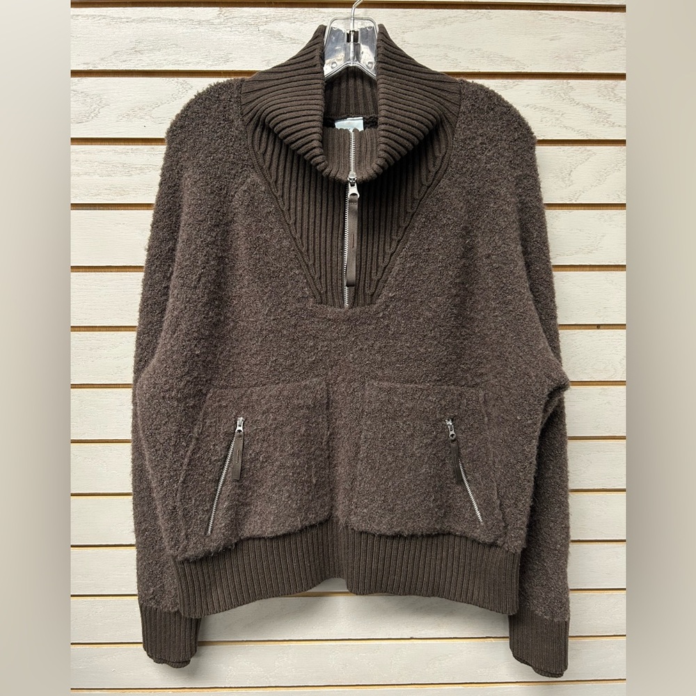 Cozy Zip-Up Funnel Neck Sweater in Dark Brown